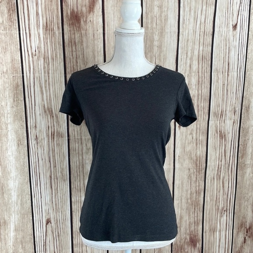 Banana Republic Dark Gray Pima & Organic Cotton Tee w/ Accented Crew Neck Medium